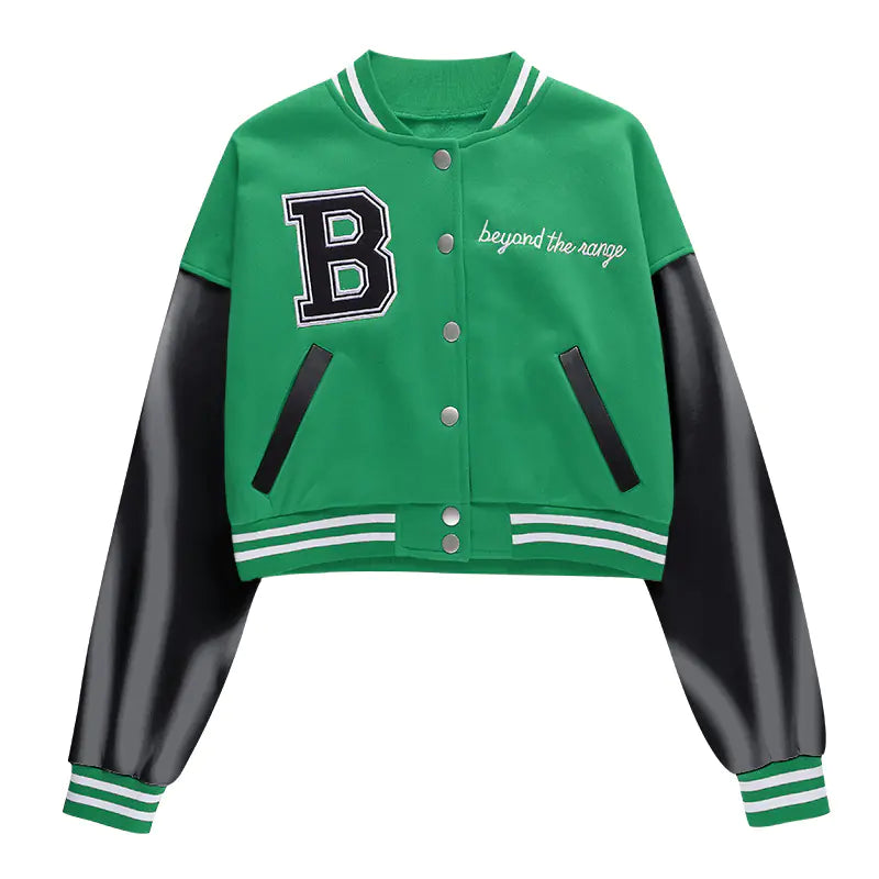 Kısa Vintage Kadın Varsity Beyzbol Bomber Ceket