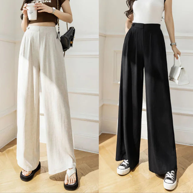 Yazlık Keten Yüksek Bel Pantolon - Bol Kesim Stil