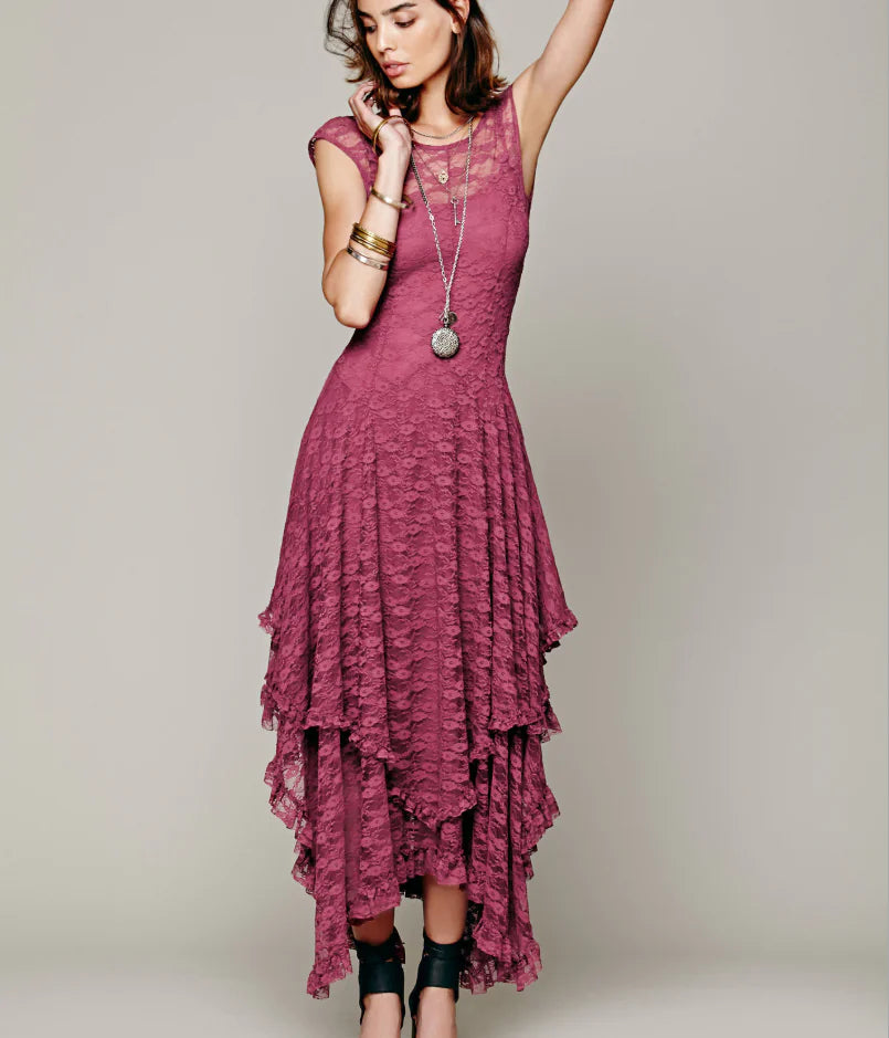 Düzensiz Yüksek-Düşük Dantel Elbise