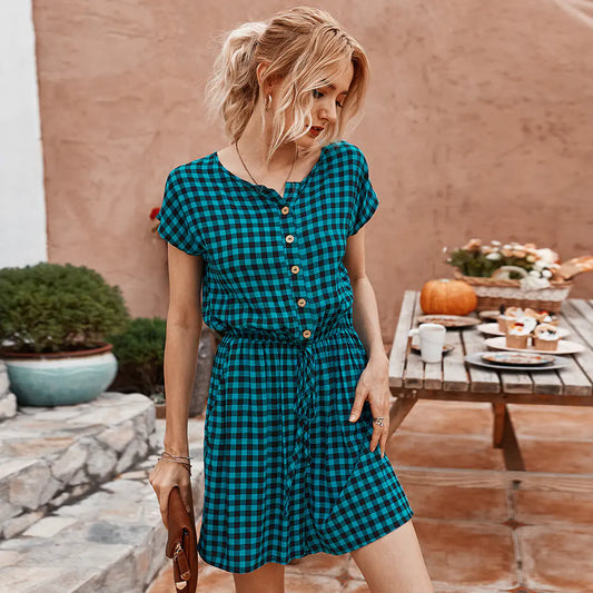 Kadınlar için Ekose Jumpsuit - Şık ve Zarif Elbise