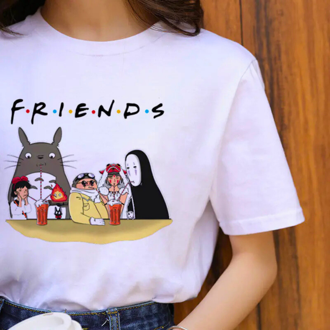 Sevimli Desenli Oversize Beyaz Tişört – Unisex Günlük Moda, Trend Baskılı T-Shirt