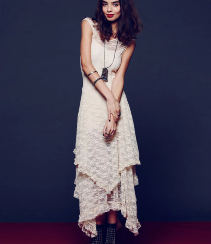 Düzensiz Yüksek-Düşük Dantel Elbise