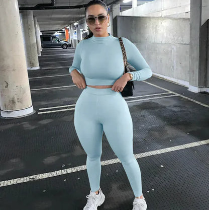 Kadın Fit Spor Takım | Yüksek Bel Tayt & Uzun Kollu Crop Top - Nude Renk