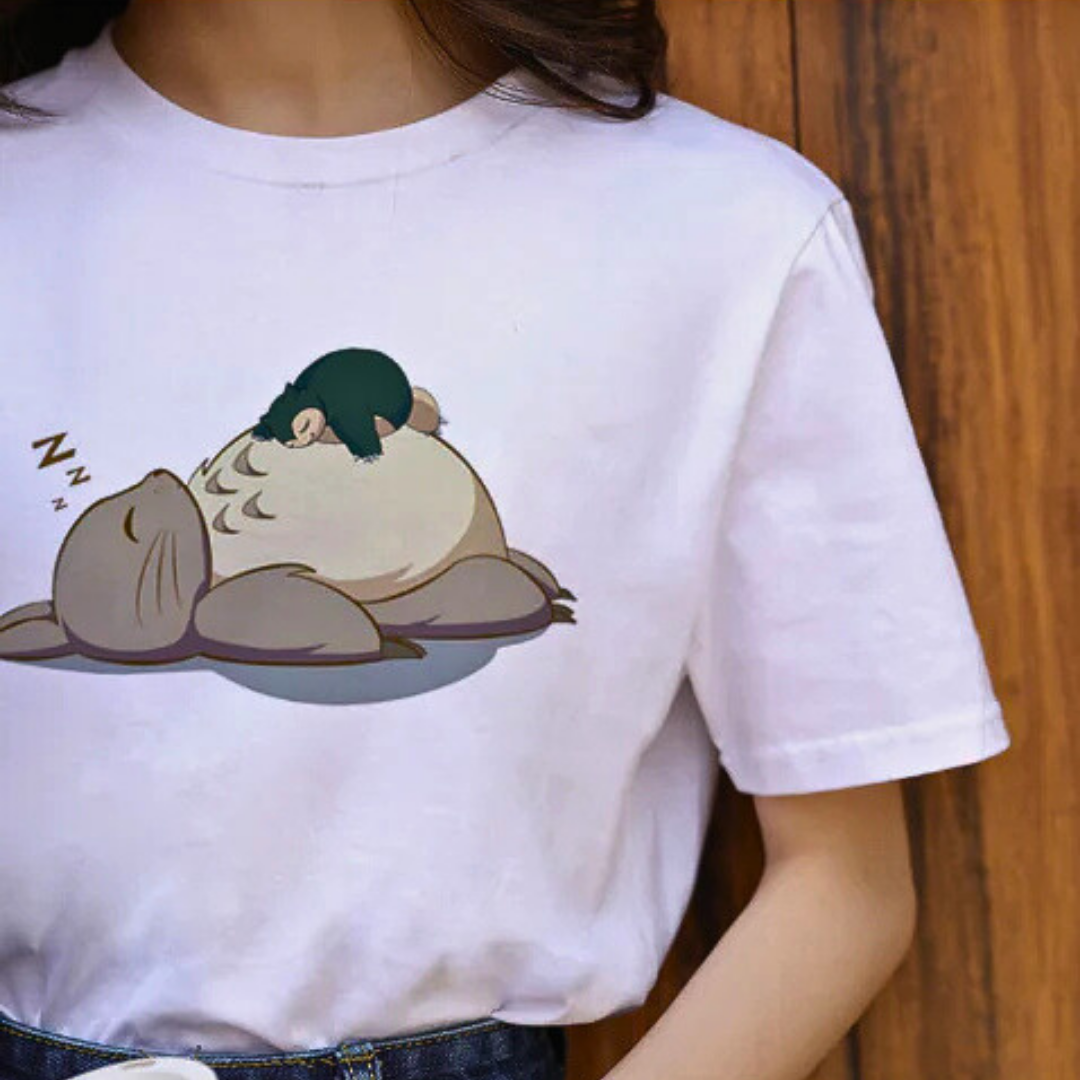Sevimli Desenli Oversize Beyaz Tişört – Unisex Günlük Moda, Trend Baskılı T-Shirt