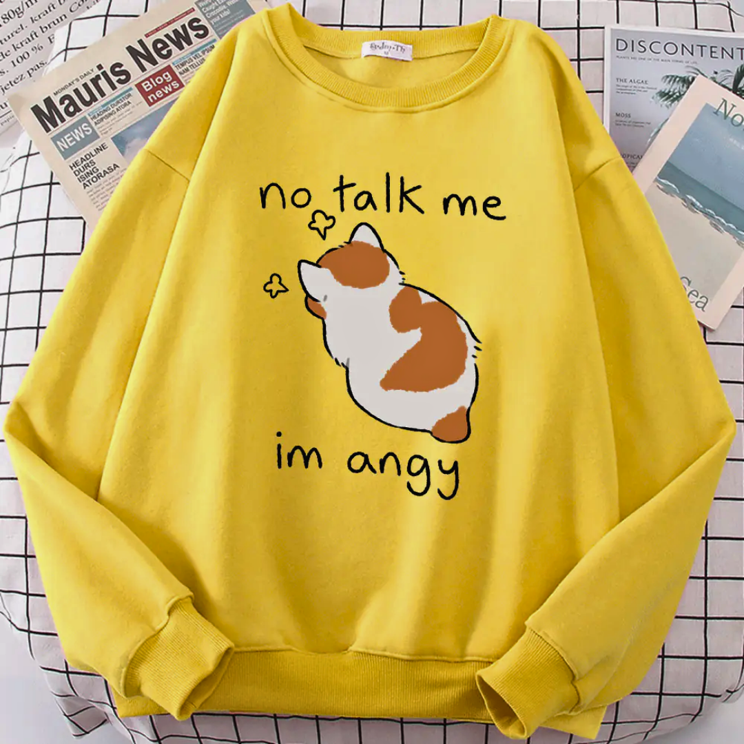 Şık ve Rahat Kedi Desenli Bisiklet Yaka Sweatshirt