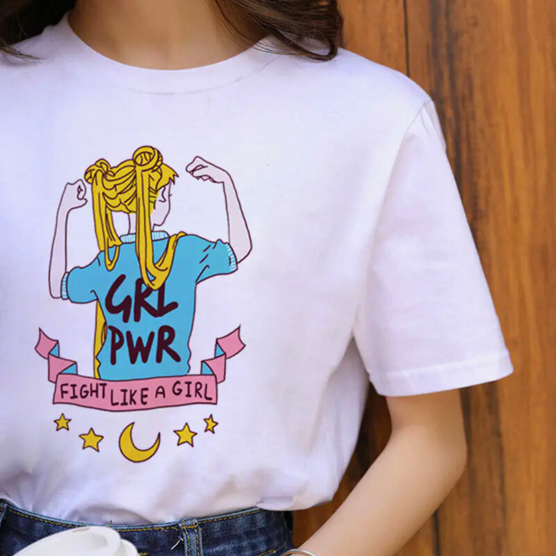 Sevimli Desenli Oversize Beyaz Tişört – Unisex Günlük Moda, Trend Baskılı T-Shirt