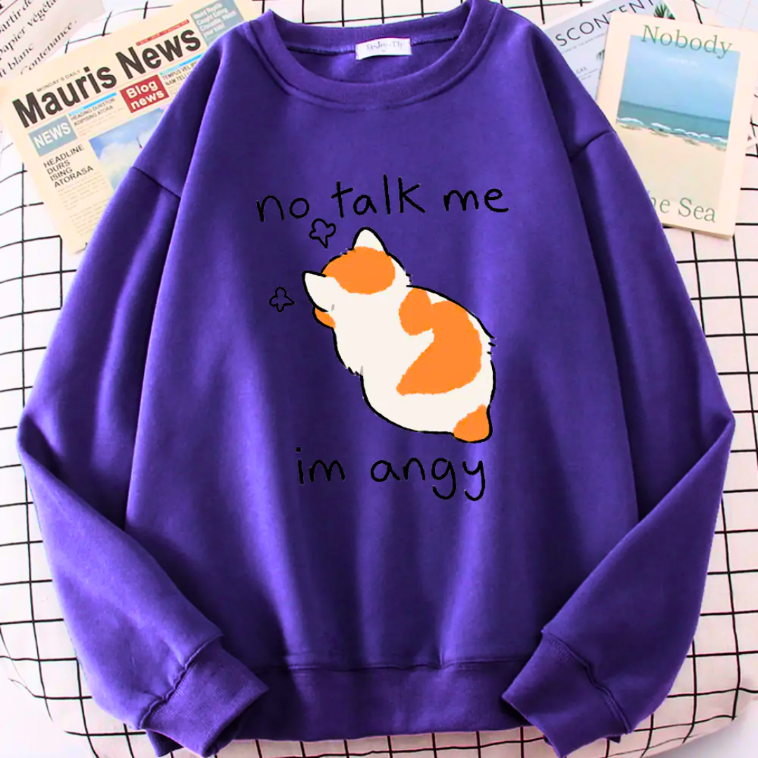 Şık ve Rahat Kedi Desenli Bisiklet Yaka Sweatshirt