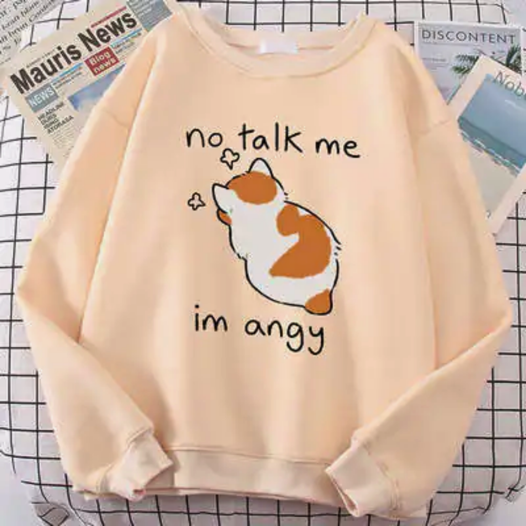 Şık ve Rahat Kedi Desenli Bisiklet Yaka Sweatshirt