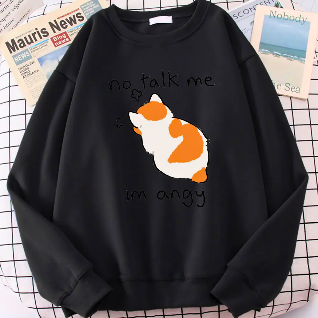 Şık ve Rahat Kedi Desenli Bisiklet Yaka Sweatshirt