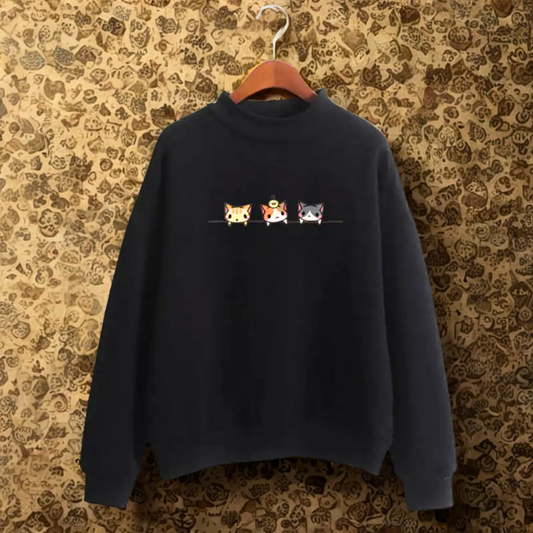 Kedi Desenli Uzun Kollu Sweatshirt