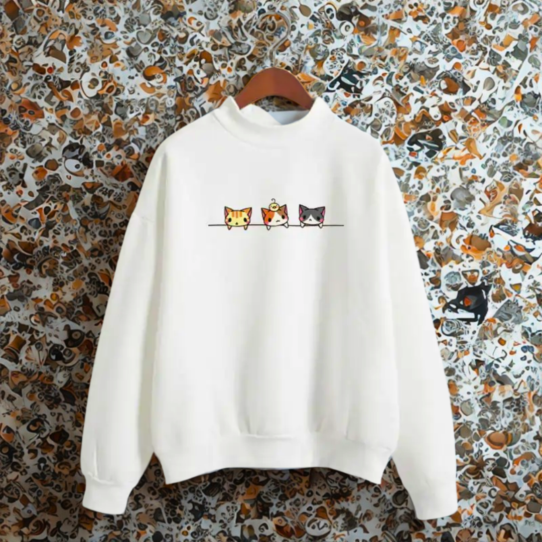 Kedi Desenli Uzun Kollu Sweatshirt