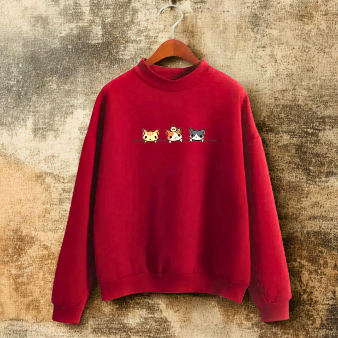 Kedi Desenli Uzun Kollu Sweatshirt