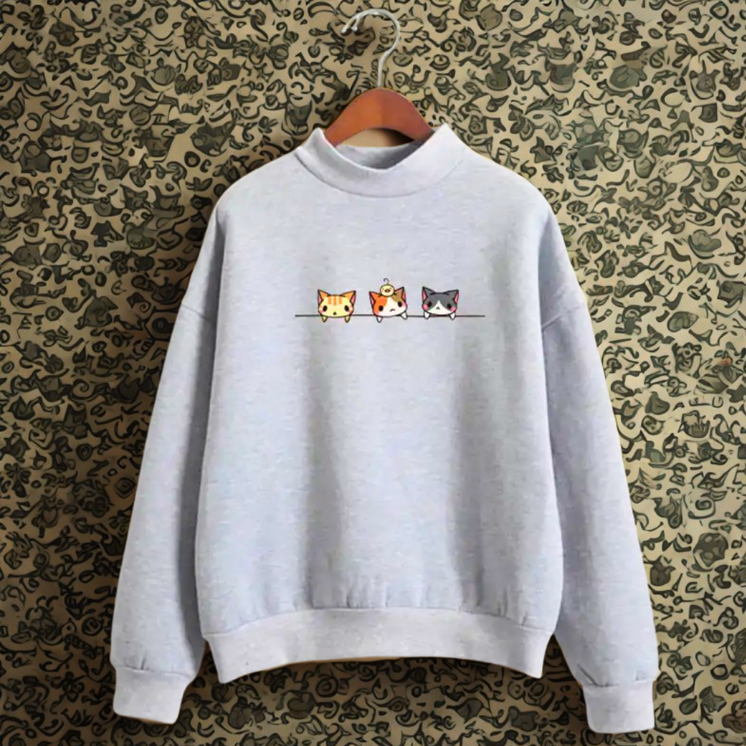 Kedi Desenli Uzun Kollu Sweatshirt