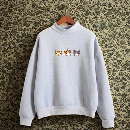 Kedi Desenli Uzun Kollu Sweatshirt
