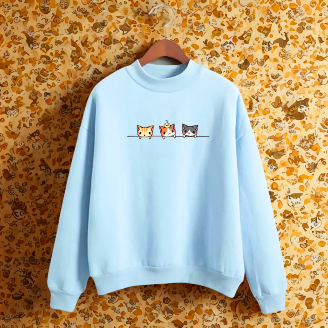 Kedi Desenli Uzun Kollu Sweatshirt