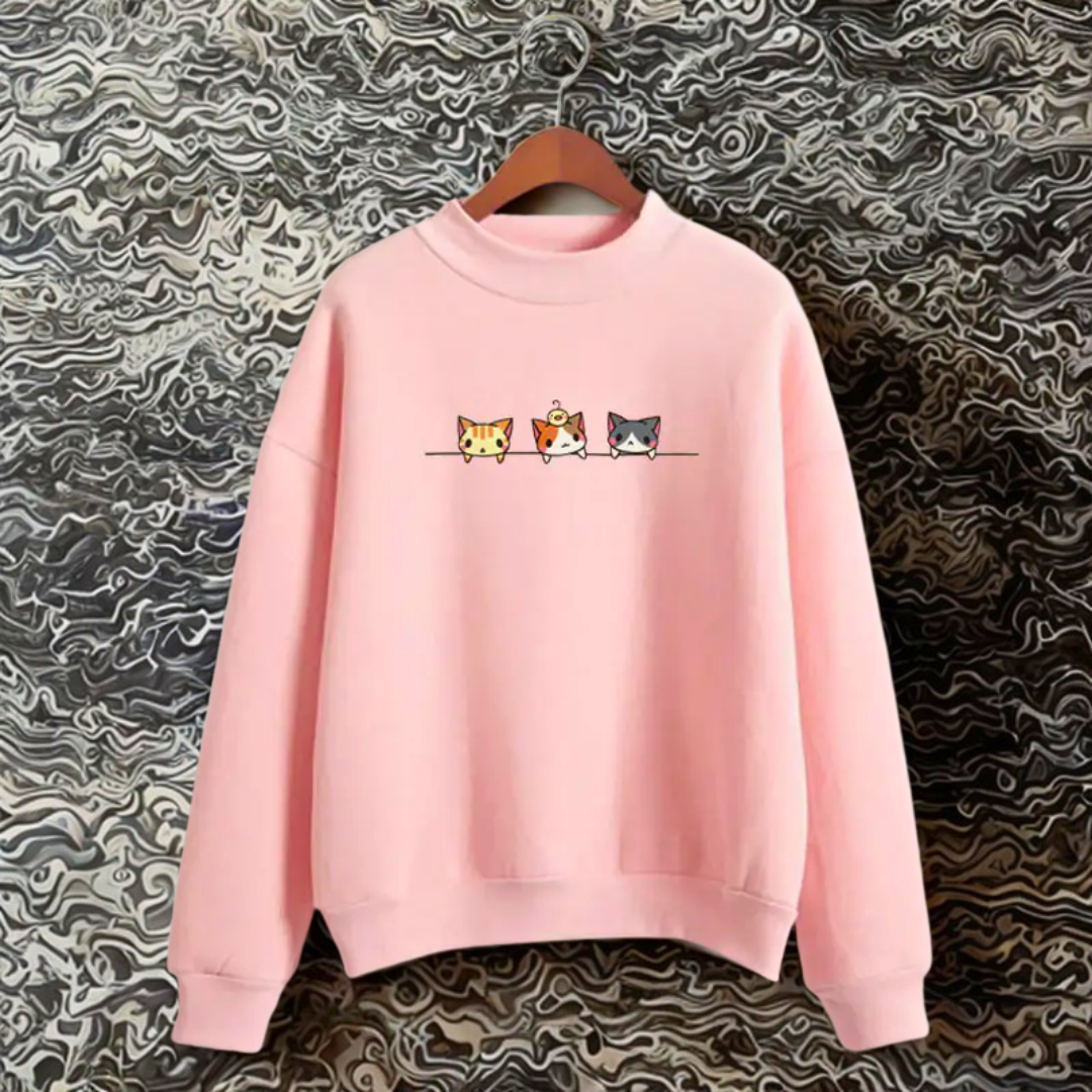 Kedi Desenli Uzun Kollu Sweatshirt