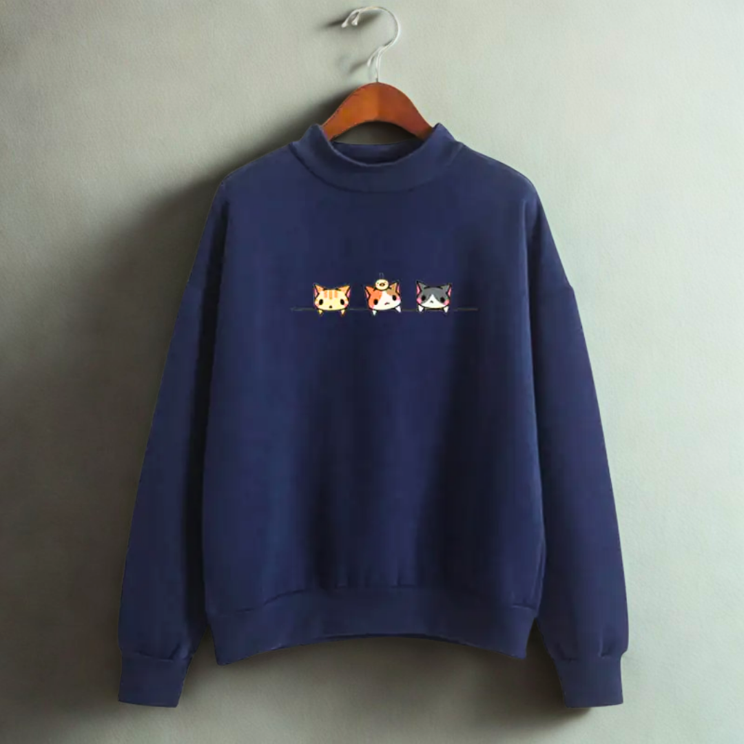 Kedi Desenli Uzun Kollu Sweatshirt