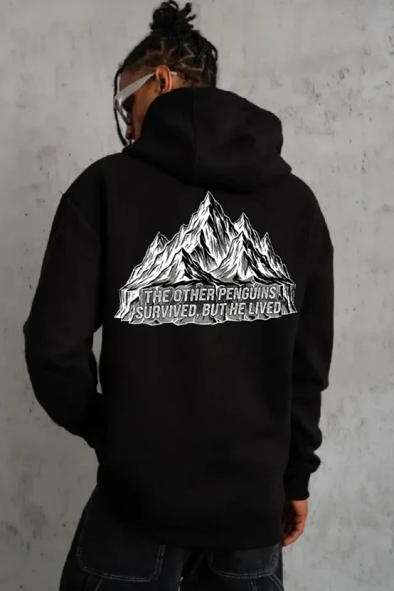 Erkek Nihilist Penguen Temalı Oversize Kapüşonlu Sweatshirt