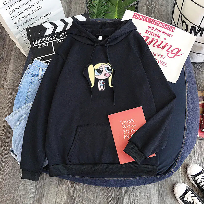 Şeker Rengi Kapüşonlu Sweatshirt - Buttercup Powerpuff Girl