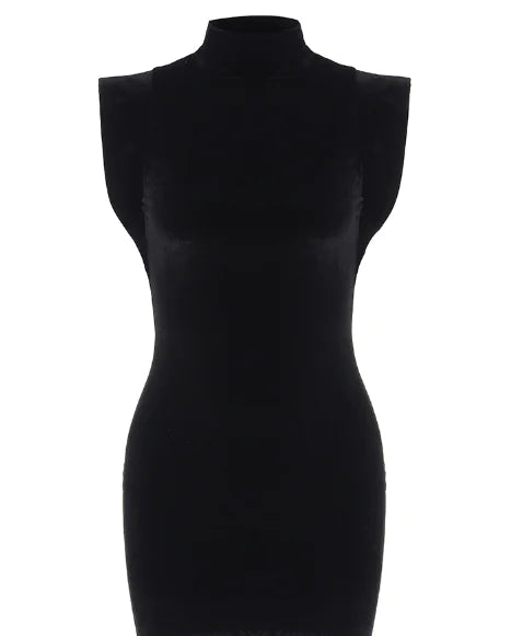 Kadınlar için Omuz Vatkalı Kolsuz Kadife Mini Elbise