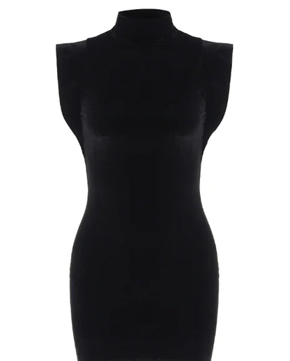 Kadınlar için Omuz Vatkalı Kolsuz Kadife Mini Elbise