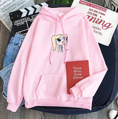 Şeker Rengi Kapüşonlu Sweatshirt - Buttercup Powerpuff Girl