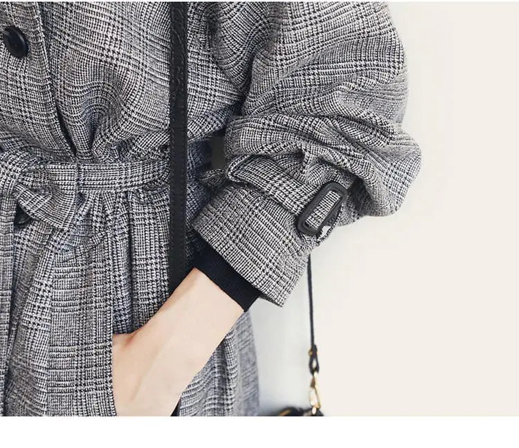 Kore tarzı sonbahar kış yün karışımı uzun palto