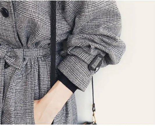 Kore tarzı sonbahar kış yün karışımı uzun palto