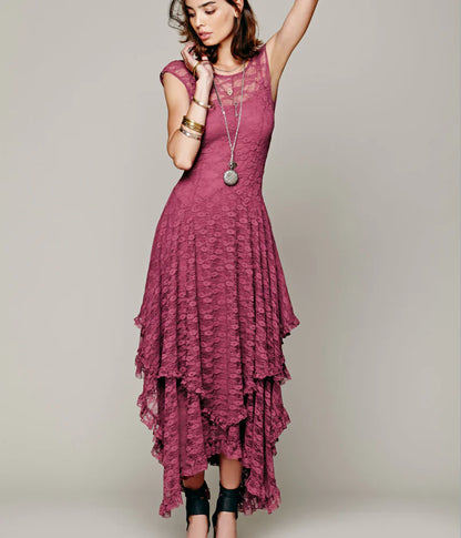 Düzensiz Yüksek-Düşük Dantel Elbise