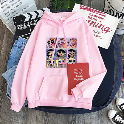 Şeker Rengi Kapüşonlu Sweatshirt - Buttercup Powerpuff Girl