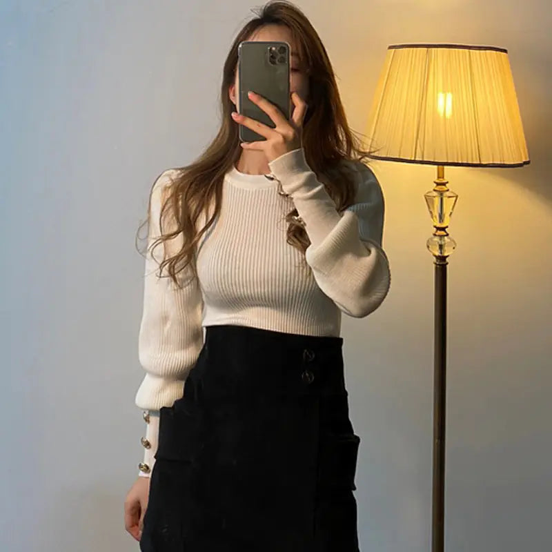 Şık Uzun Kollu Triko Bluz – Dar Kalıp Kadın Kazak