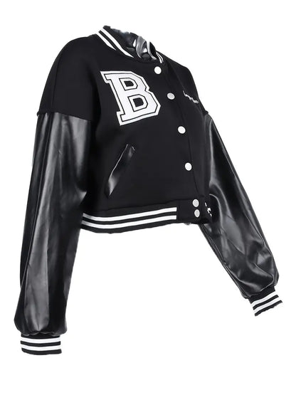 Kısa Vintage Kadın Varsity Beyzbol Bomber Ceket