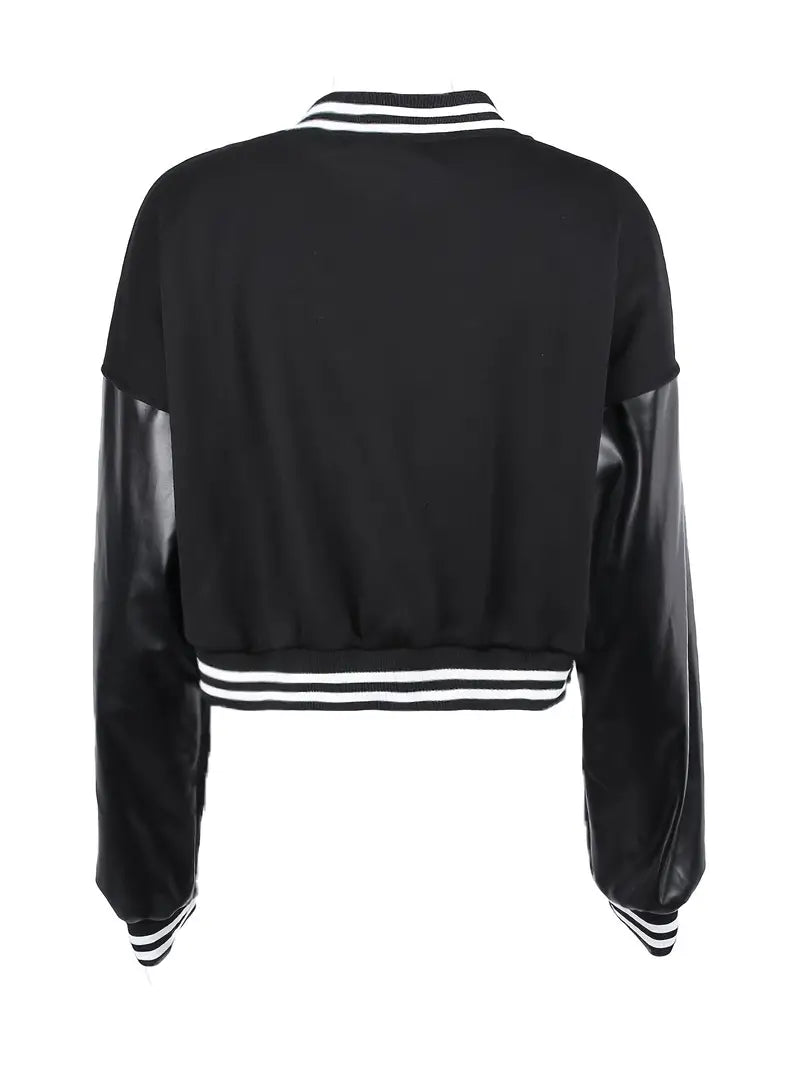 Kısa Vintage Kadın Varsity Beyzbol Bomber Ceket