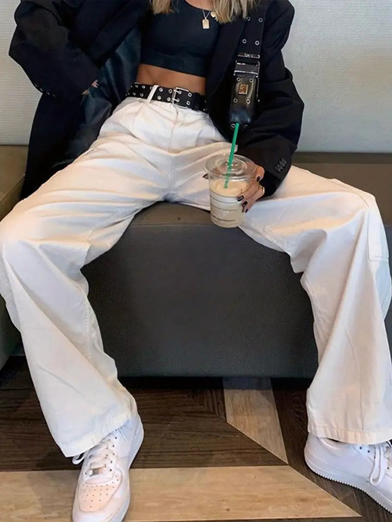 Yüksek Bel Kadın Denim Kot Pantolonlar ve Kargo Pantolonlar