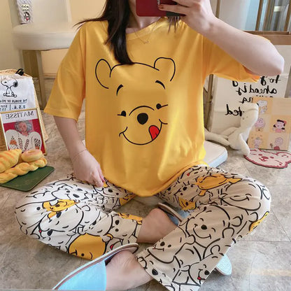 Kadınlar için Sevimli Bol Yazlık Pijama - Kısa Kollu Set