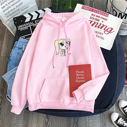Şeker Rengi Kapüşonlu Sweatshirt - Buttercup Powerpuff Girl