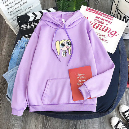 Şeker Rengi Kapüşonlu Sweatshirt - Buttercup Powerpuff Girl