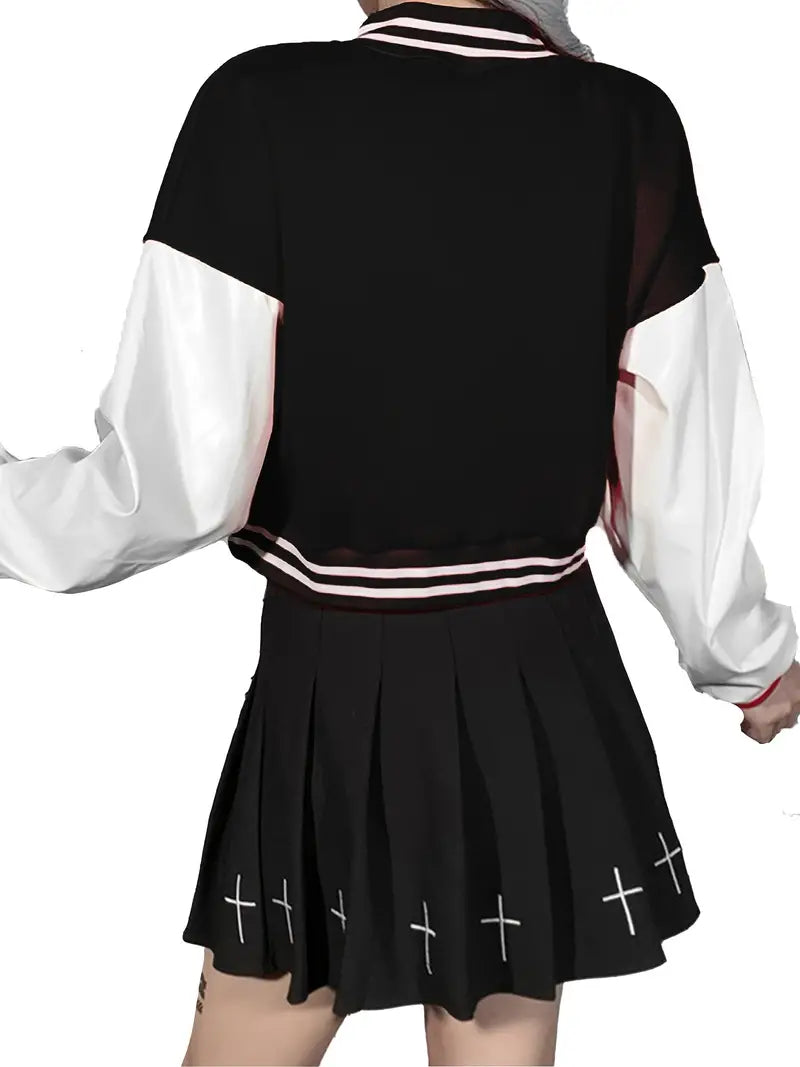 Kısa Vintage Kadın Varsity Beyzbol Bomber Ceket