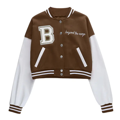 Kısa Vintage Kadın Varsity Beyzbol Bomber Ceket