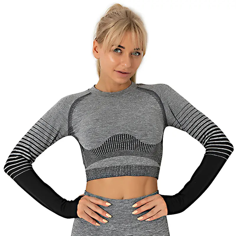 New Women's Yoga Top - Breathable Long Sleeve Fitness Set