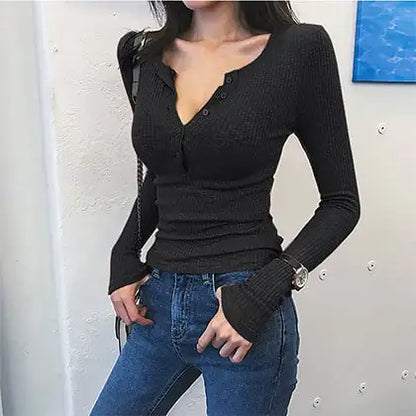 Dar Kalıp Düğmeli Pamuk Tişört