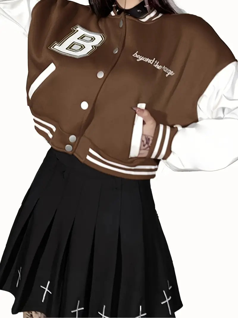Kısa Vintage Kadın Varsity Beyzbol Bomber Ceket