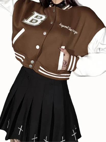 Kısa Vintage Kadın Varsity Beyzbol Bomber Ceket