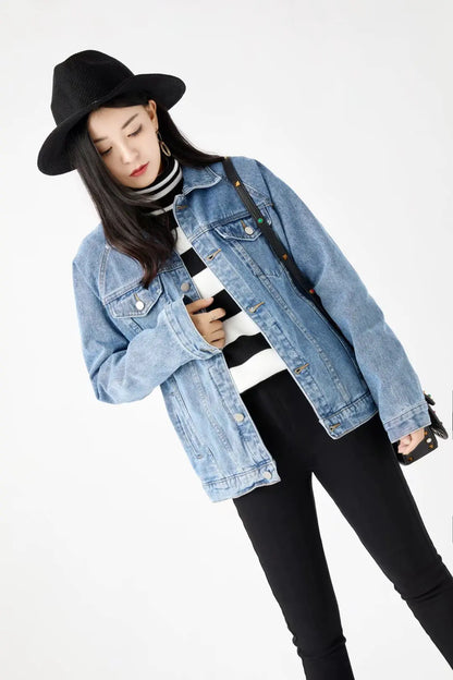 Sonbahar Kore Stili Bol Denim Ceket
