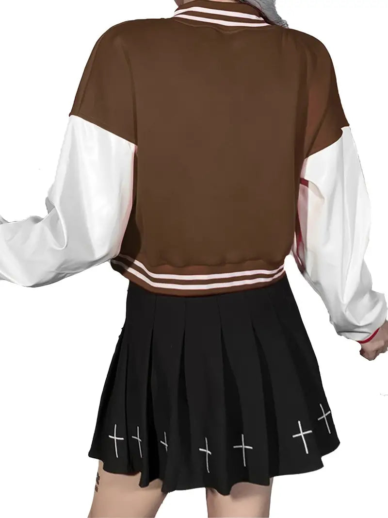 Kısa Vintage Kadın Varsity Beyzbol Bomber Ceket