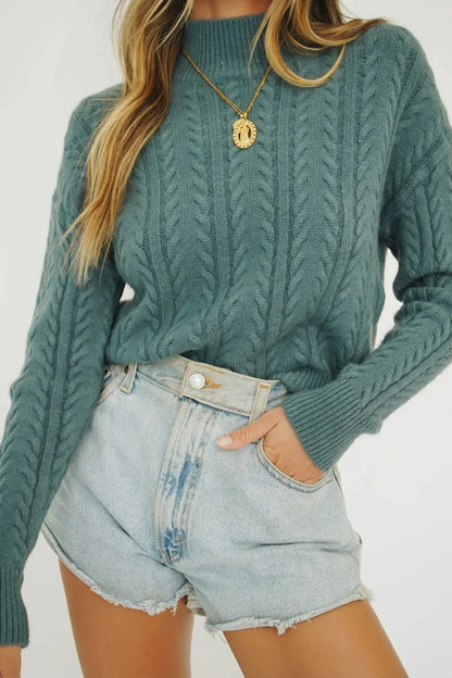 Yeşil Örgü Kazak – Balıkçı Yaka, Rahat ve Şık Kadın Triko