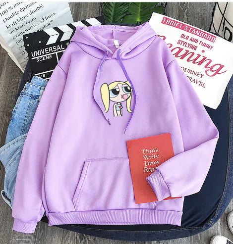 Şeker Rengi Kapüşonlu Sweatshirt - Buttercup Powerpuff Girl