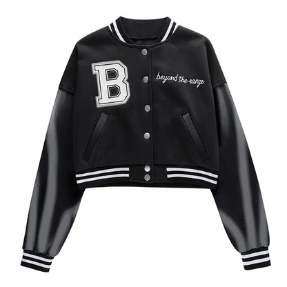 Kısa Vintage Kadın Varsity Beyzbol Bomber Ceket