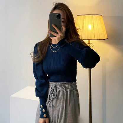 Şık Uzun Kollu Triko Bluz – Dar Kalıp Kadın Kazak