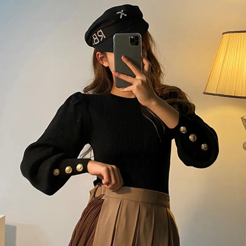 Şık Uzun Kollu Triko Bluz – Dar Kalıp Kadın Kazak